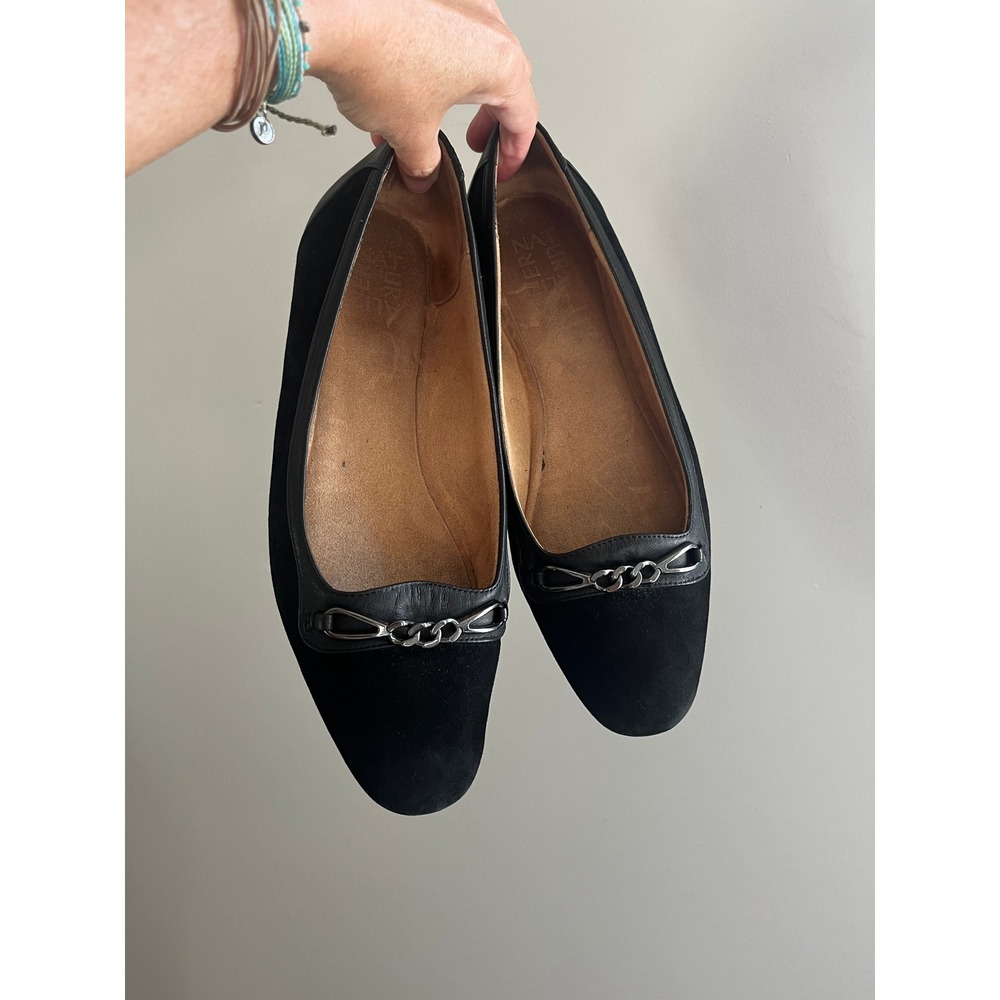 Black Suede Leather Loafers size 10 Parker Flats Office Chic Minimalist Preppy